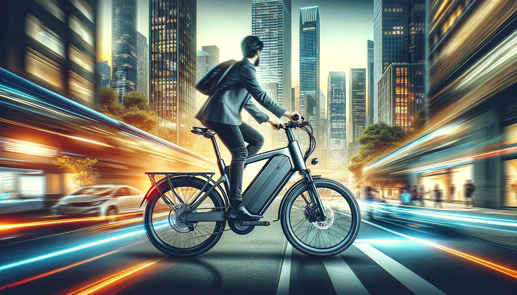 都会の中を走る電動自転車