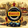 An artistic depiction of the Pirelli logo combined with visual elements illustrating the history of Pirelli. The image features the distinctive Pirelli logo at the center, surrounded by historical milestones such as vintage advertisements, classic racing cars equipped with Pirelli tires, and iconic moments in motorsport history where Pirelli tires were used. The background includes faded images of old tire manufacturing processes and key figures in the company’s development. This image celebrates the long-standing heritage and impact of Pirelli in the tire industry. The image is in a 16:9 aspect ratio.