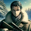 Anime-style image of a charismatic male character inspired by 'Golden Kamuy'. He has a sharp gaze, a rugged face with a scar, and a military uniform. The character stands in a snowy landscape, holding a rifle, exuding a sense of authority and mystery. His demeanor is cool and calculated, representing a sniper's precision and stoicism. The background features a wintry Hokkaido forest, adding to the harsh survival theme.