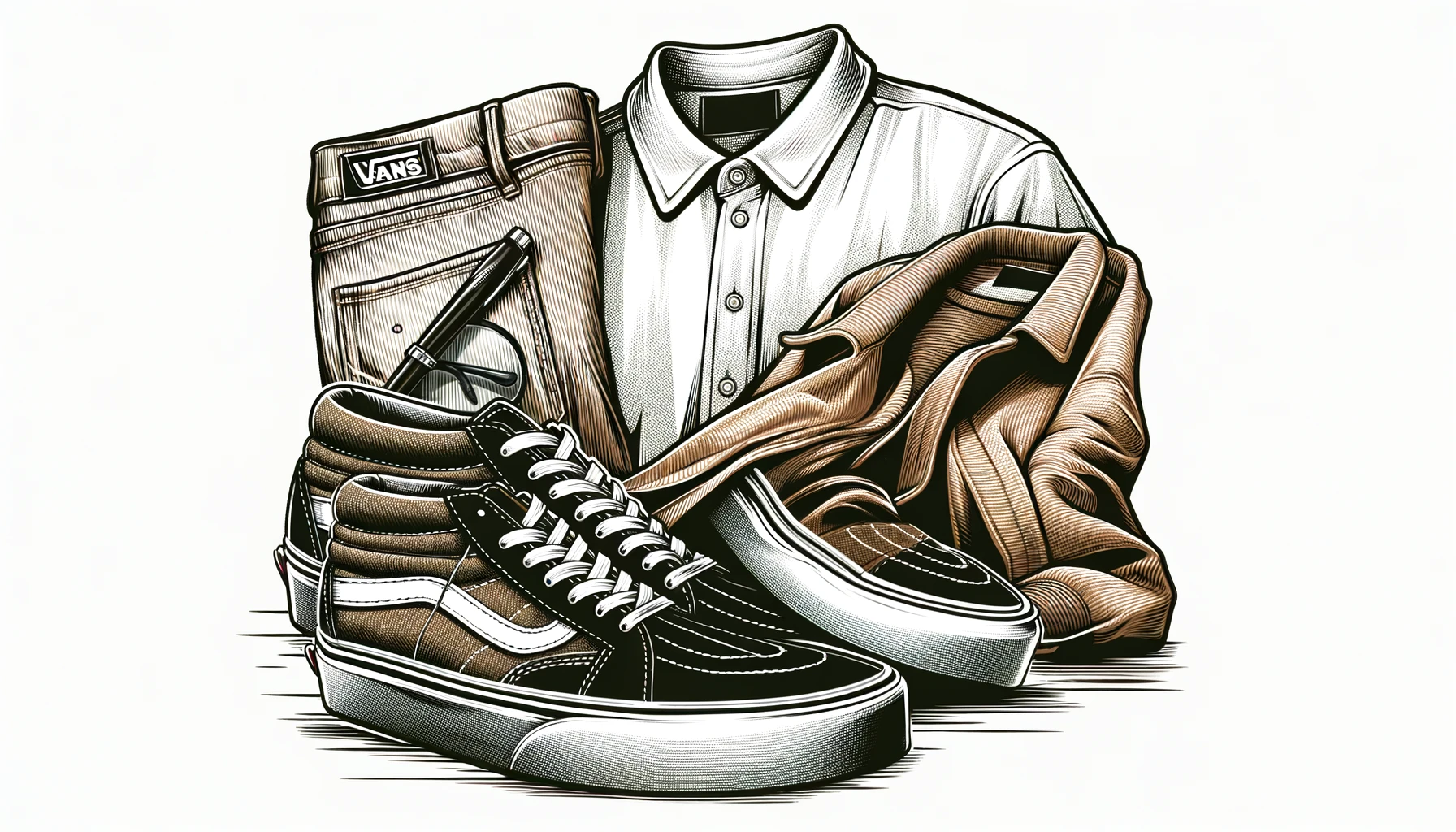An image showing a stylish outfit paired with VANS sneakers, emphasizing a fashionable look. The text 'VANS' is prominently displayed.