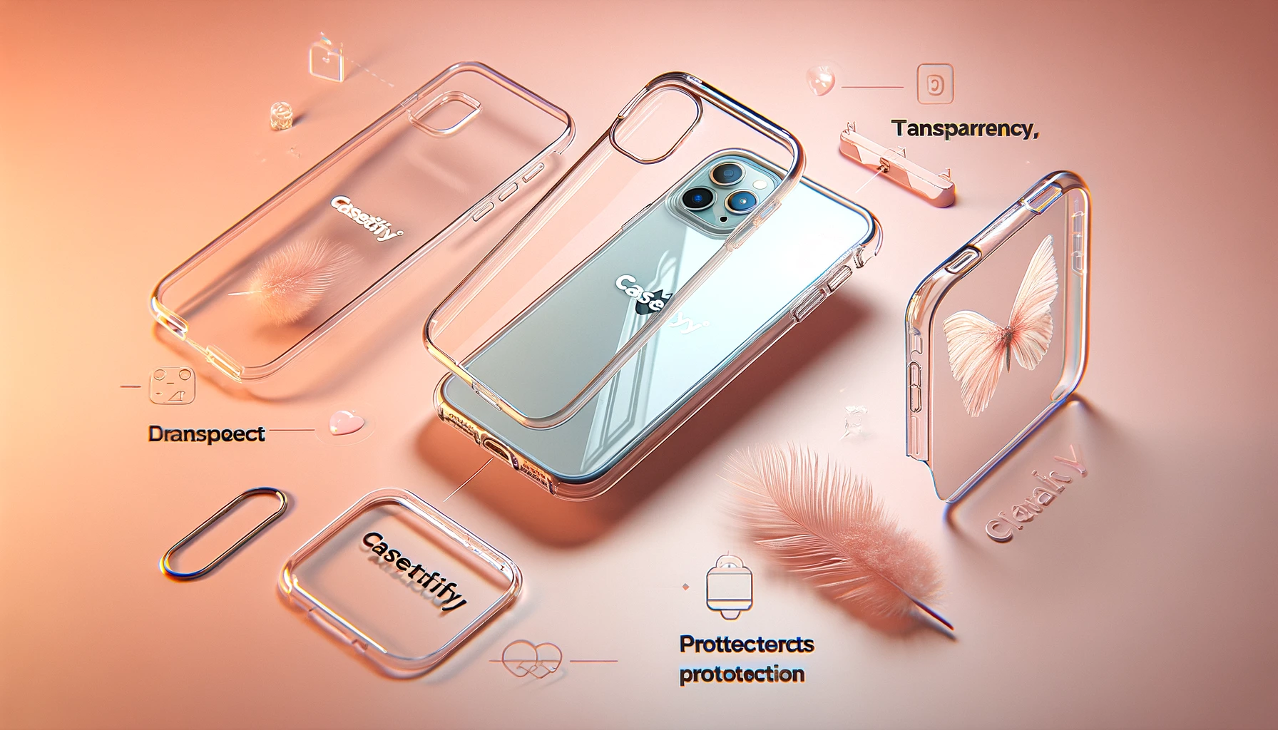 An image highlighting the features and appeal of CASETiFY clear cases. Show the transparency, sleek design, and protection features with the word 'CASETiFY' prominently displayed.