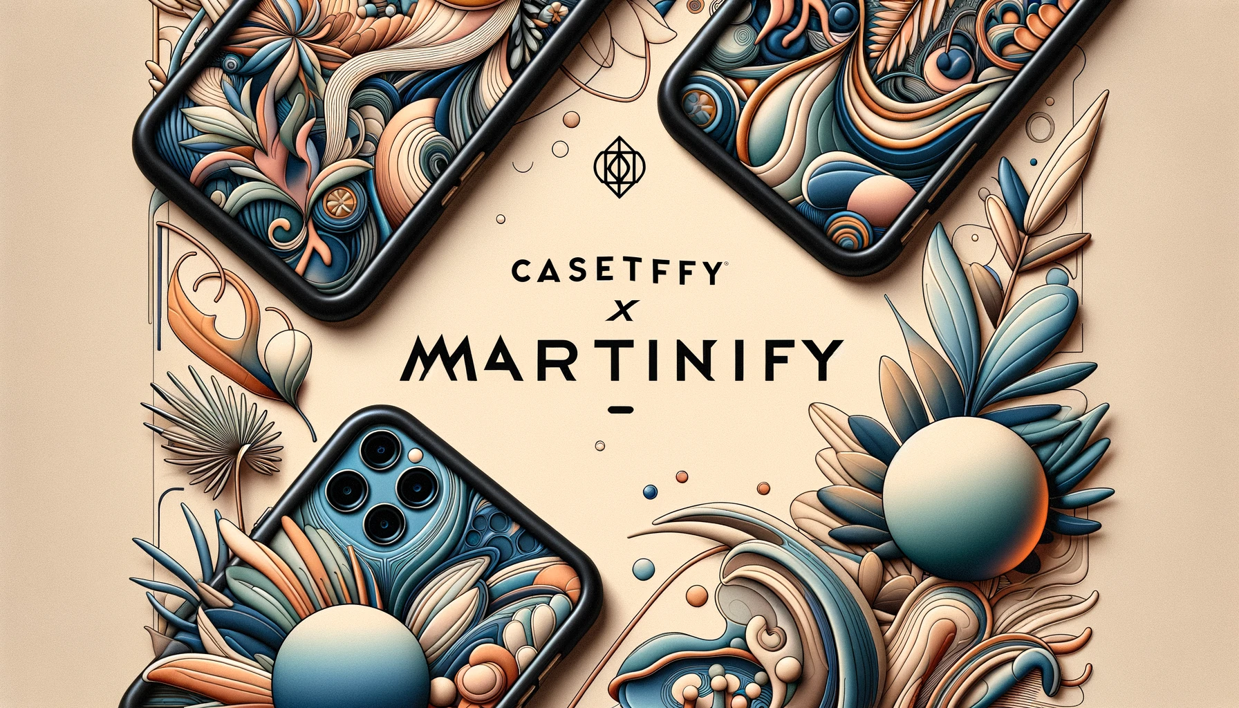 A visually appealing image showcasing the collaboration between CASETiFY and MartinKim. The design should highlight the uniqueness and charm of the collaboration, with stylish and artistic elements. Include the text 'CASETiFY x MartinKim' prominently in the image.
