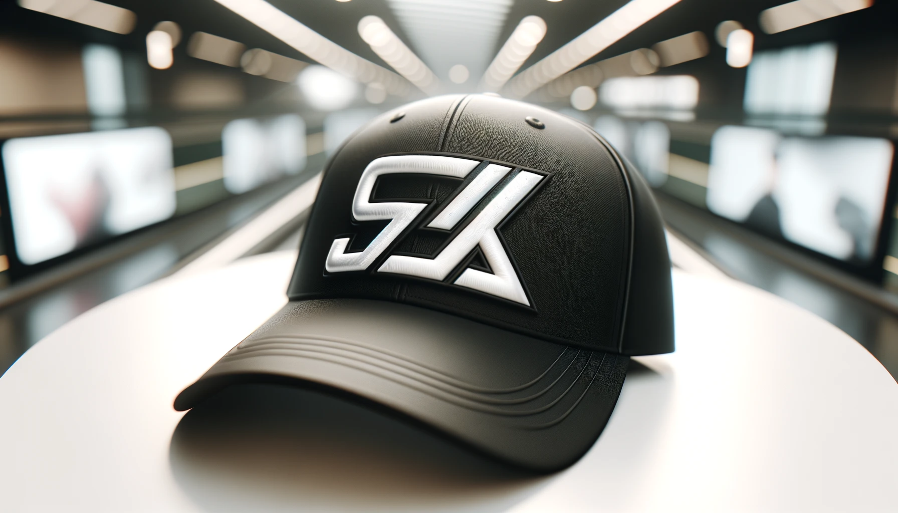 A popular cap with a large black and white logo in the center. The cap features 'SX' letters, with the logo either blurred, removed, or not visible from the angle. The cap is displayed in a modern, stylish setting, highlighting its trendiness.