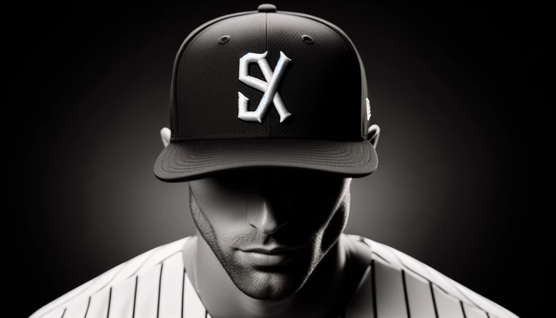 A major league baseball player wearing a cap with a large black and white logo in the center. The cap features 'SX' letters, with the logo blurred, removed, or not visible from the angle. The image focuses on the player's athletic and stylish appearance.