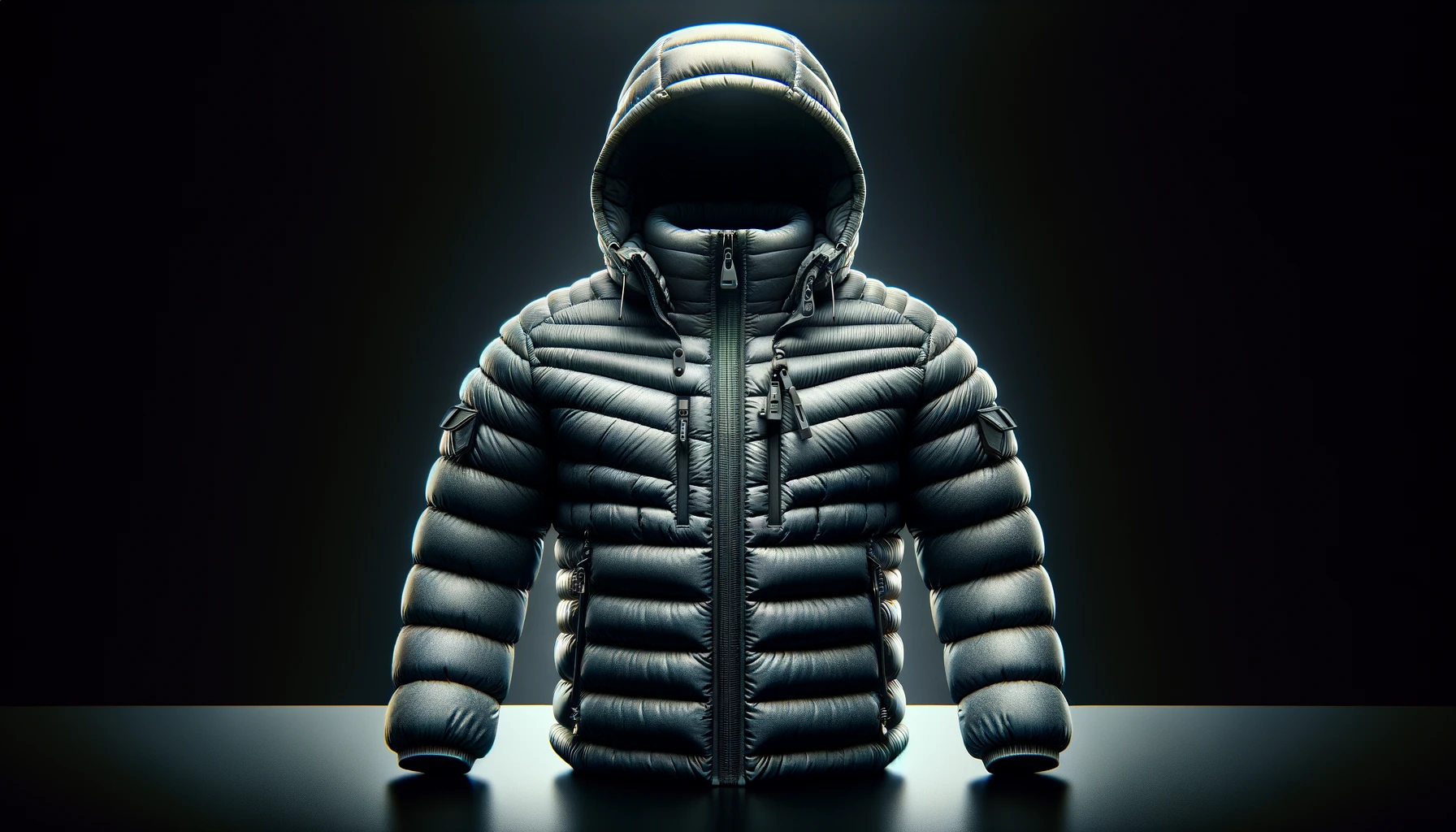 A hooded down jacket with 2023 updates, showcasing the new features and improvements in design and functionality for the latest model.