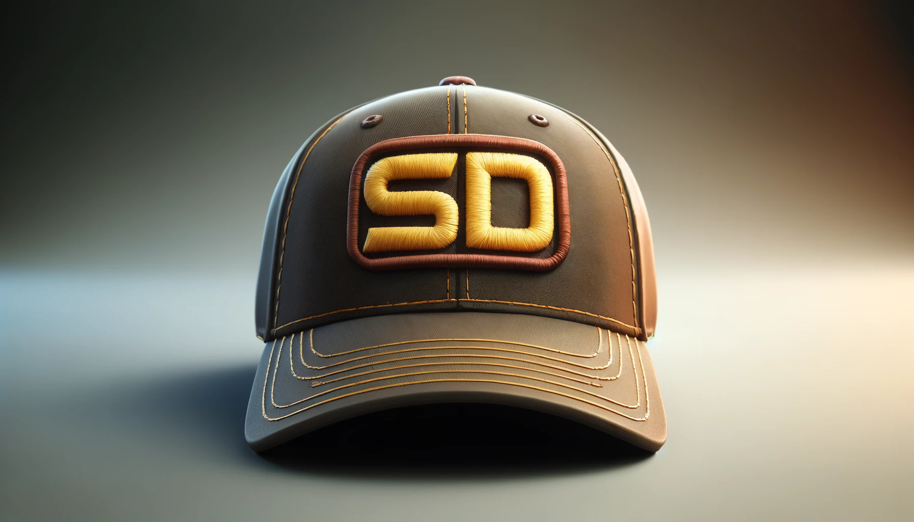 A popular cap with a large logo in yellow and brown in the center, SD letters included, with the front logo blurred, missing, or not visible. Horizontal aspect ratio (16:9).