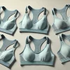 Multiple stylish sports bras similar to the one in the image, in light blue color, without any logos or text, displayed on a plain background.