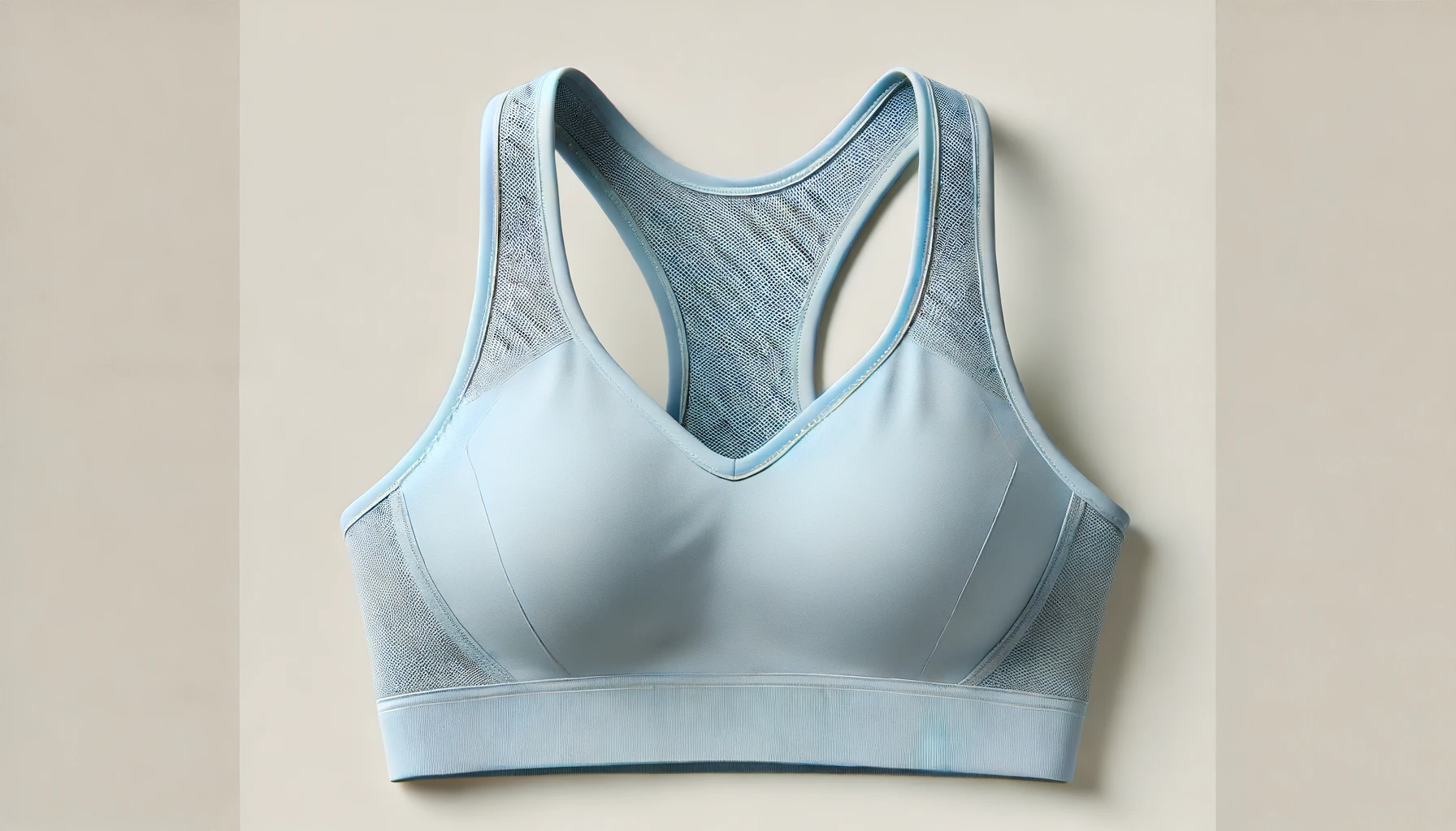 A stylish sports bra similar to the one in the image, in a light blue color, without any logos or text, displayed on a plain background.